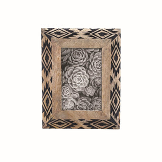 Foreside Home and Garden Natural 4 x 6 inch Southwest Pattern Decorative Wood Picture Frame, Brown, Black