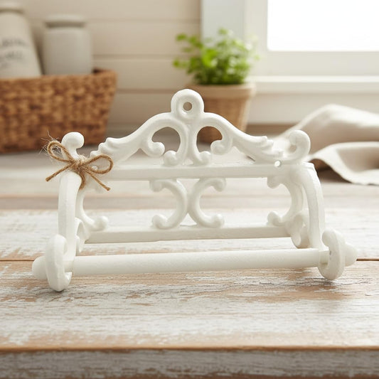 Comfy Hour 6.3 Inch Cast Iron Toilet Paper Holder, Vintage White