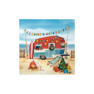 Boston International IHR Winter Holiday Christmas 3-Ply Paper Napkins, 20-Count Lunch Size, Camping At The Sea