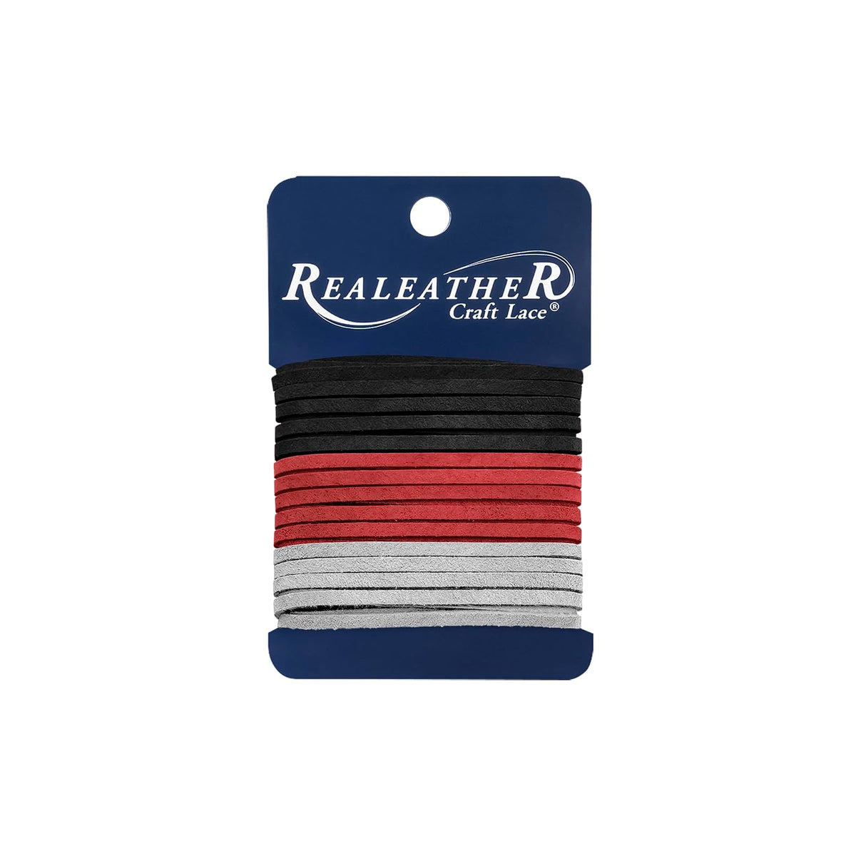 Realeather Thread Cord, 3/32" x 8', Black/Red/Pewter