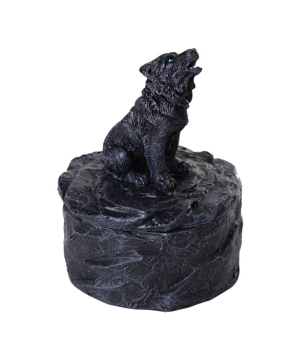 Pacific Trading Giftware Lone Majestic Wolf Mini Resin Trinket Box 3.15 Inches Tall (Black Wolf)