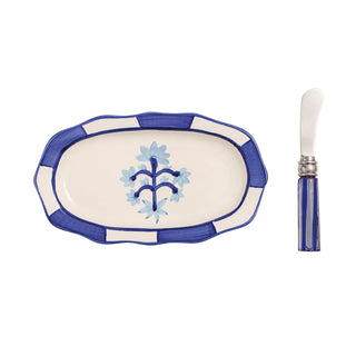 Mud Pie Dishware Plate, plate 4 3/4" x 8 1/4" | spreader 5 1/2", Blue Flower
