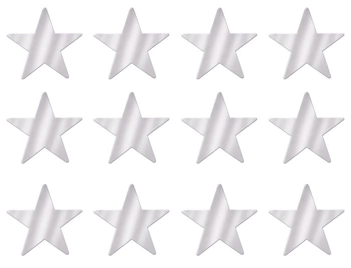 Beistle 57027-S Silver Metallic Star Cutouts, 3-1/2 Inch, 12 Pieces Per Package