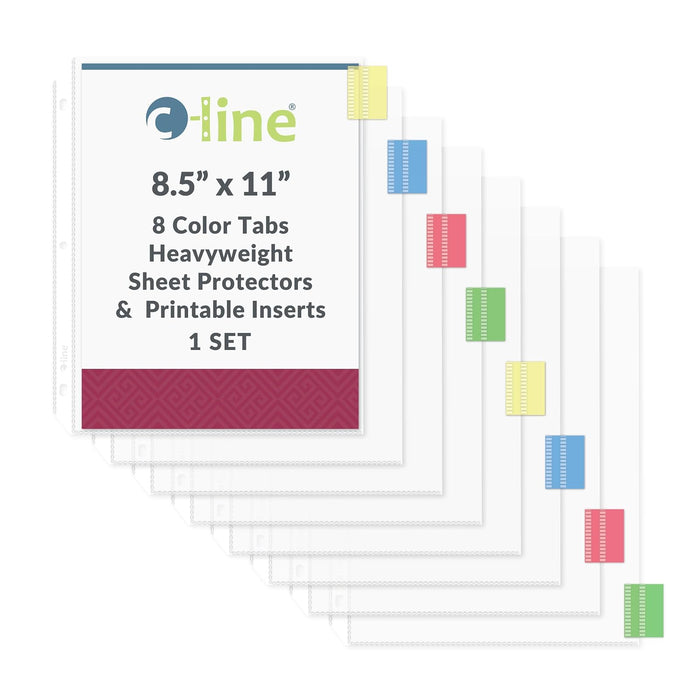 C-Line Polypropylene Sheet Protector with Index Tabs, Assorted Color Tabs, 11 x 8.5 Inches, One 8-Tab Set (05580)