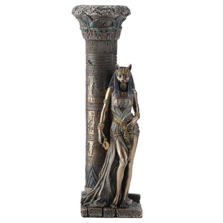 Unicorn Studio Veronese Resin Statues Egyptian Goddess Bastet Leaning On Pillar Statue 3 X 10.75 X 4.5 Inches Brown