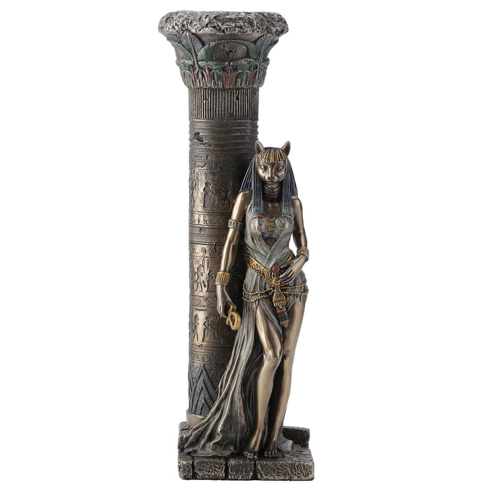 Unicorn Studio Veronese Resin Statues Egyptian Goddess Bastet Leaning On Pillar Statue 3 X 10.75 X 4.5 Inches Brown