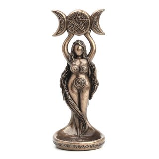 Unicorn Studio Veronese Design 8 1/2 Inch Tall Triple Moon Goddess Hecate Tealight Candle Holder Resin Statue Bronze Finish