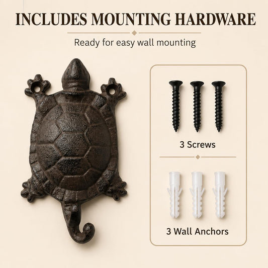 Comfy Hour 5.5 Inch Cast Iron Turtle Wall Hook, Coastal Decor