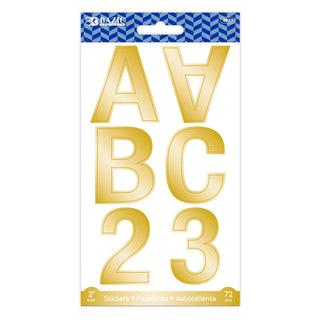 BAZIC Alphabet Numbers Stickers Gold Metallic Colors, 2" A to Z 0 to 9 Self-Adhesive Large Sticker for Kids Children DIY Cards (72/Pack), 1-Pack