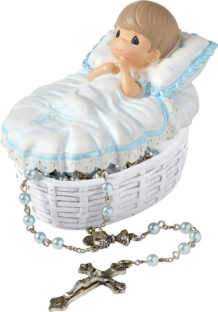 Precious Moments, Baptized In His Name Resin Box With Rosary