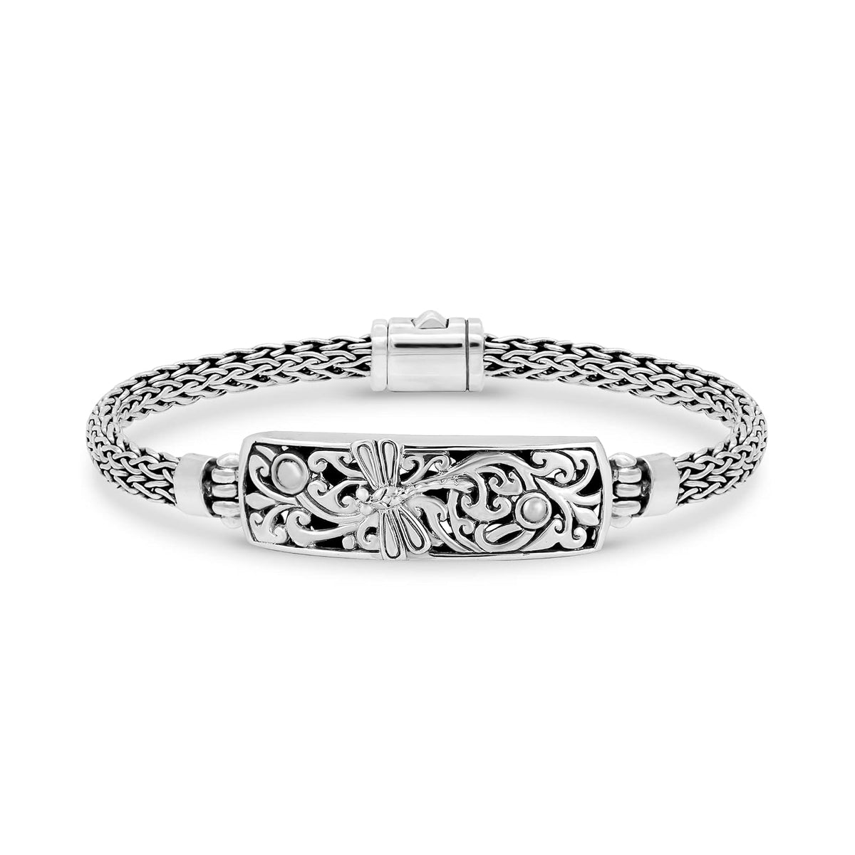 DEVATA Bracelet, S/7.0 Inches, Silver 925/Bali Dragonfly 6116/Dragon Bone Chain