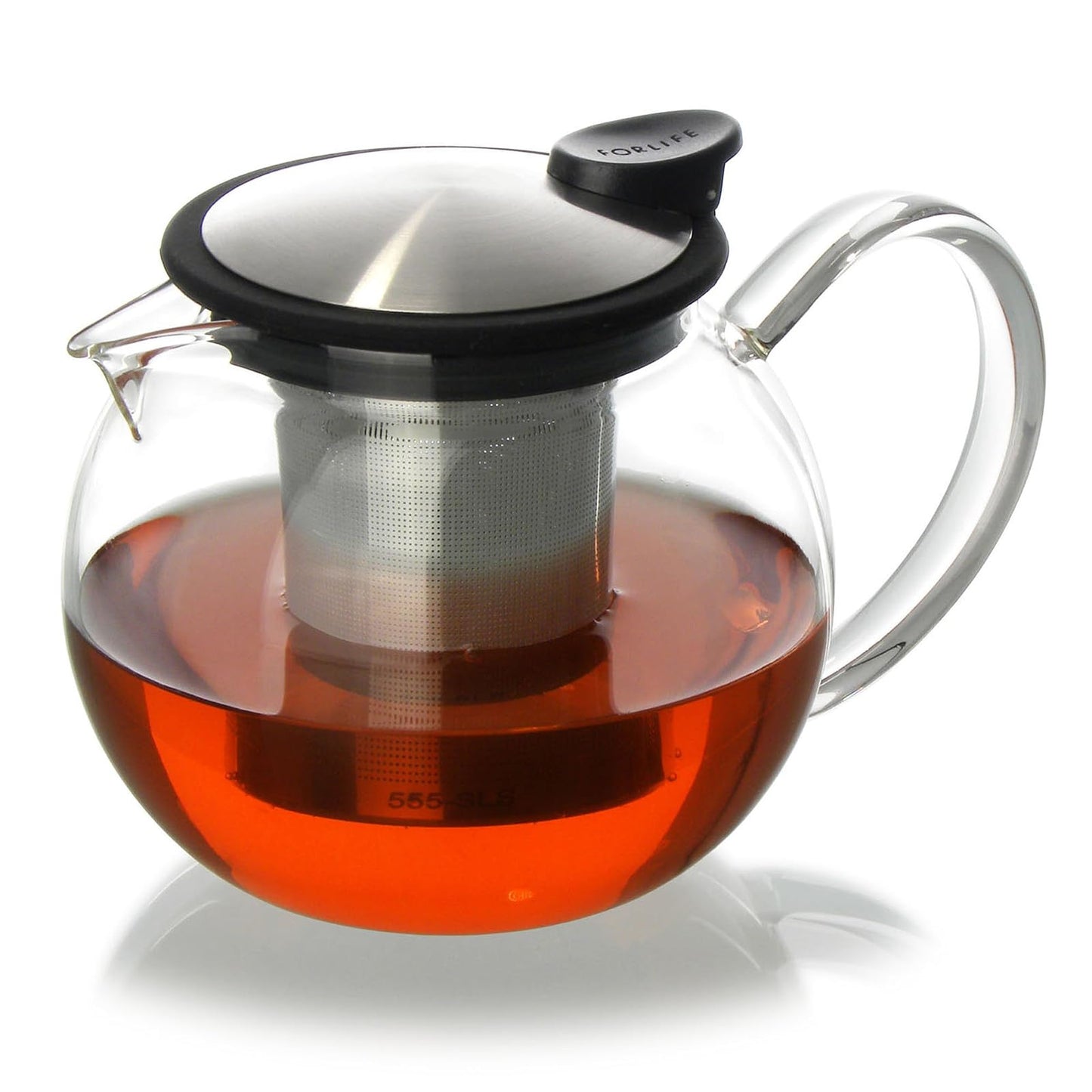 FORLIFE Bola Glass Teapot with Basket Infuser, 25oz./750ml., Black Graphite