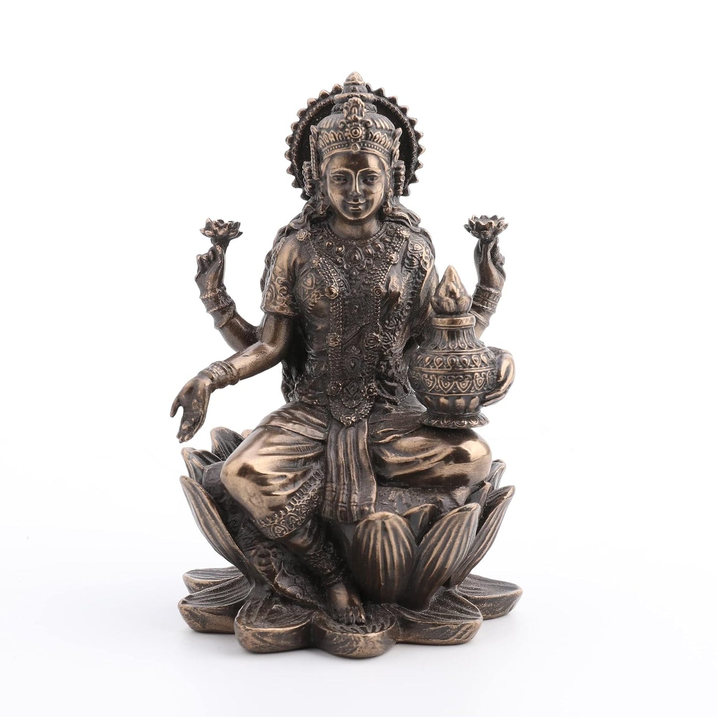 Unicorn Studio Veronese Design 3.3" Hindu God Lakshmi Sitting On Lotus Cast Resin Antique Bronze Finish Statue Fortune Sculpture