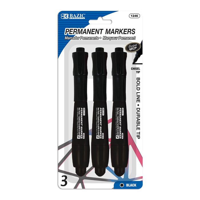 BAZIC Black Bullet Tip Jumbo Permanent Marker w/ Grip (3/Pk)