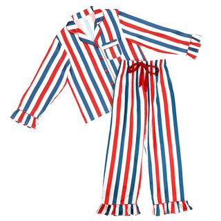 Bella Sleep + Spa Pajamas, X-Large Plus, Red, White + Blue Stripes