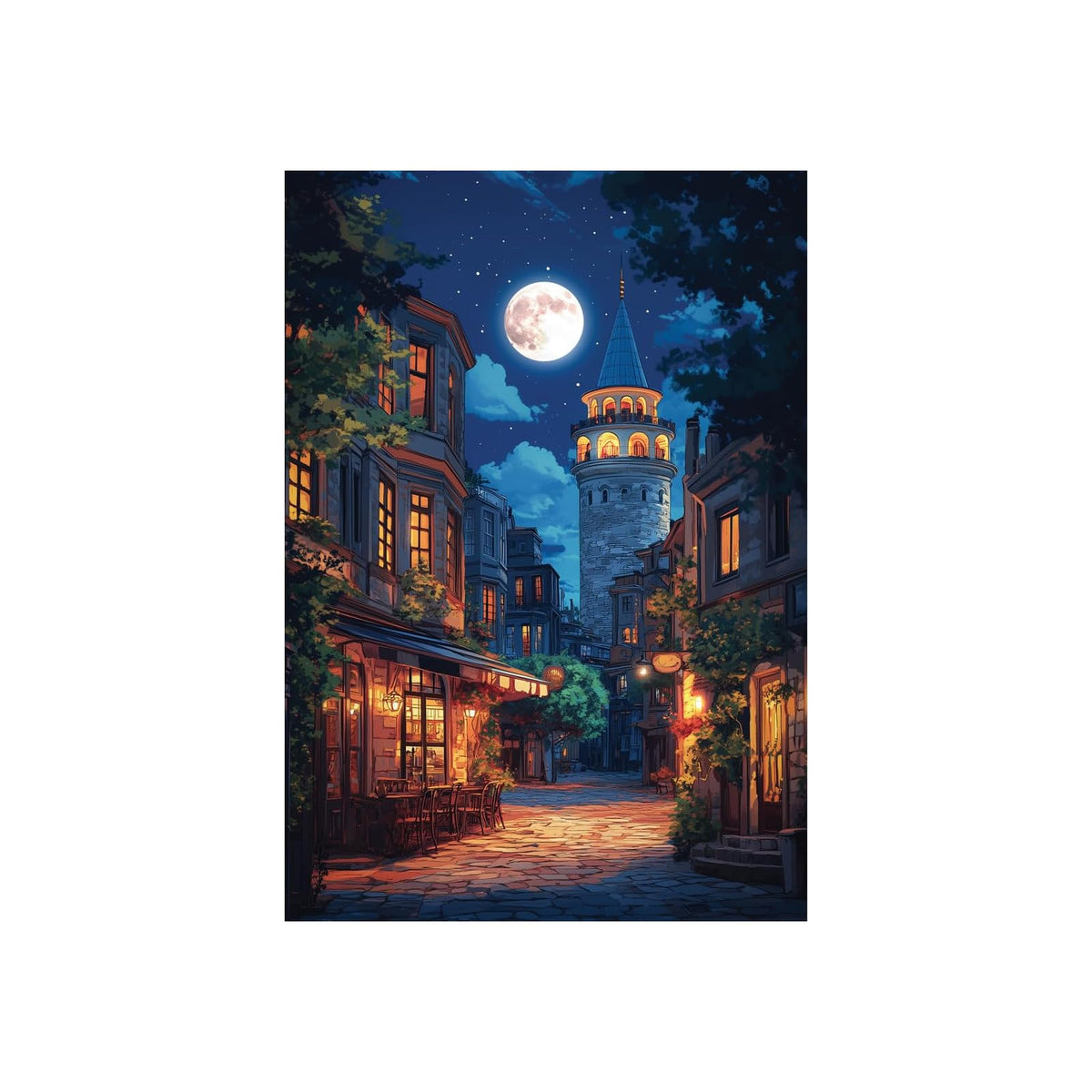 Anatolian Puzzles, 19x13 inches, Galata at Fullmoon