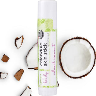 Green+Lovely Calendula Skin Stick Organic Lotion Sticks Moisturizing Balm Ointment Salve Multipurpose Hand Cream Body Bar, 0.5 oz., Island Coconut (1 Tube)