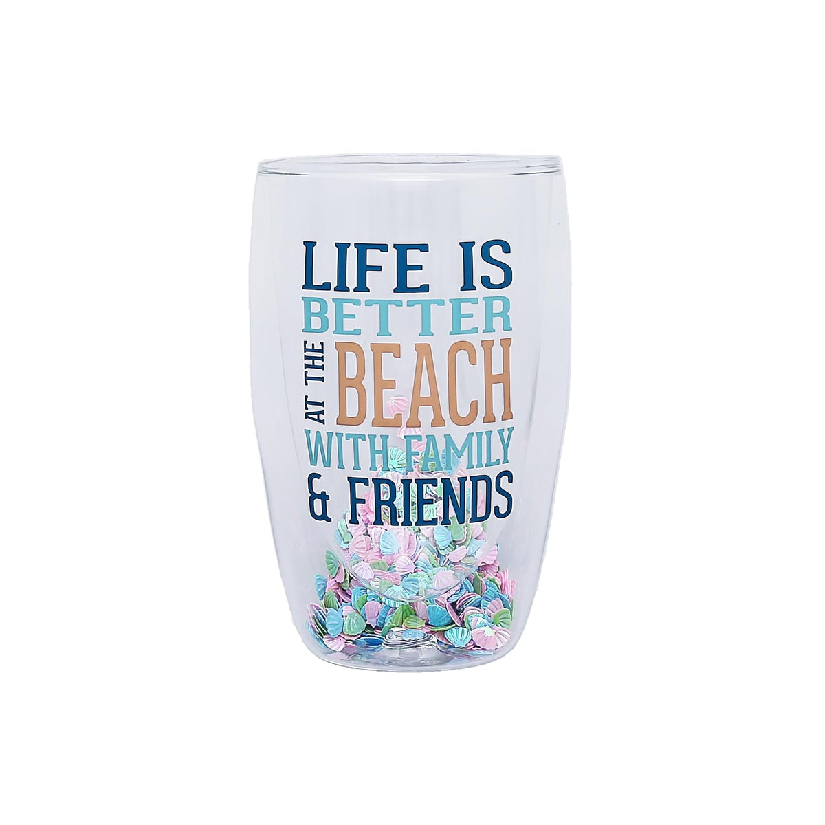 Pavilion Gift Company Drinking Cup, 14 Ounces, Blue, beige, and clear