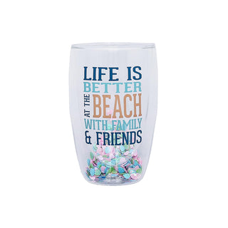 Pavilion Gift Company Drinking Cup, 14 Ounces, Blue, beige, and clear