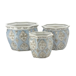 Galt International Planter, 7.5", 10", 13", Light Blue & White - Round Fluted