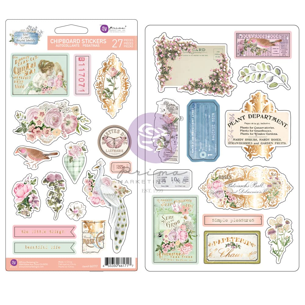 PRIMA MARKETING INC Plant Department Chipboard Stickers 27/Pkg-Shapes W/Foil Details, Stickers-27 pcs