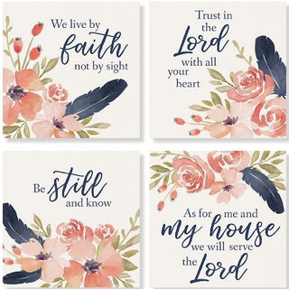Carson SS74378 Religious Pink Flower Square House Coaster Set of 4, 4-inch Diameter, Multicolor