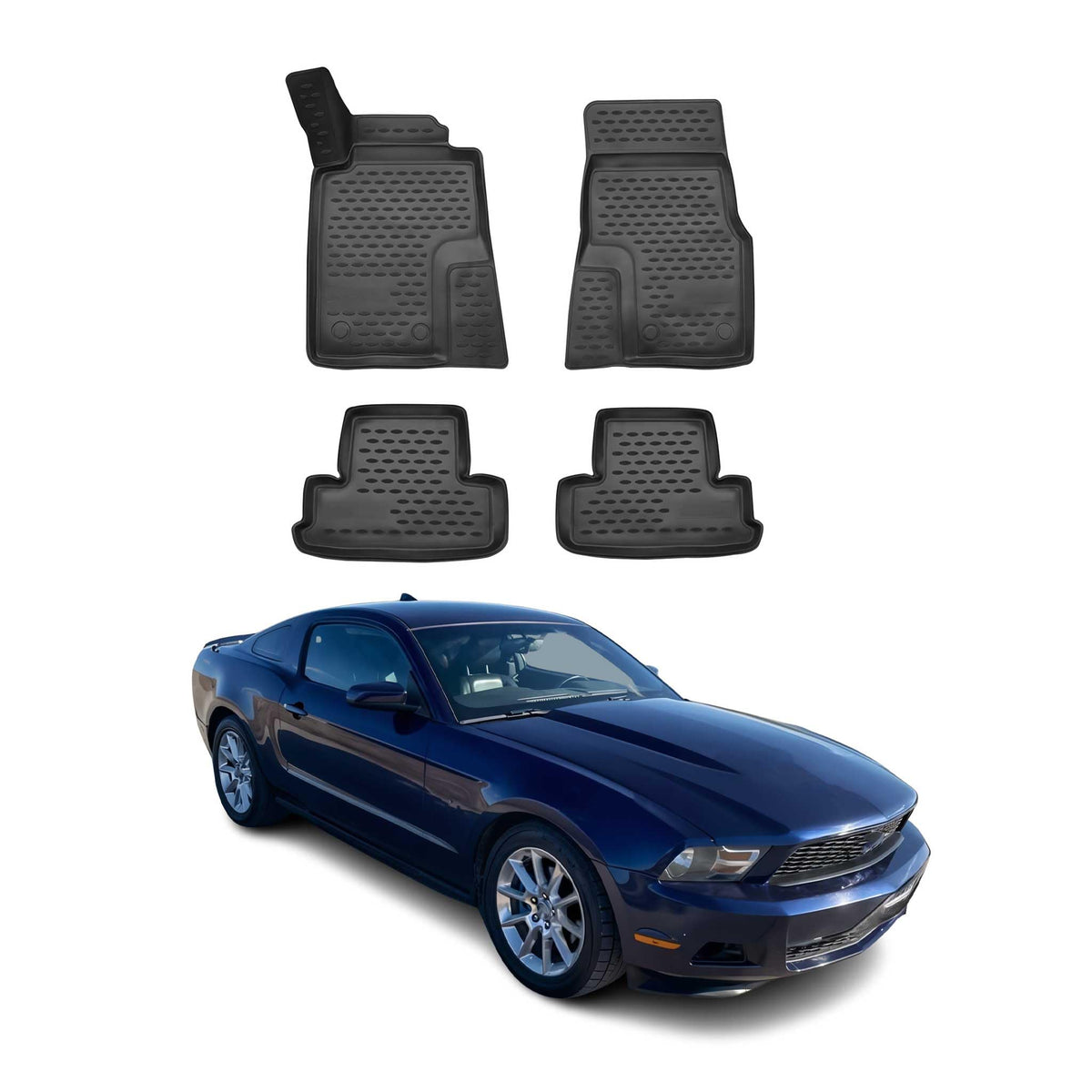 OMAC Floor Mats for Ford Mustang 2010-2014 Car Mats All Weather 3D Custom Fit Rubber Mat Waterproof Odorless TPE Floor Liners Laser Measured Non-Slip (Black)