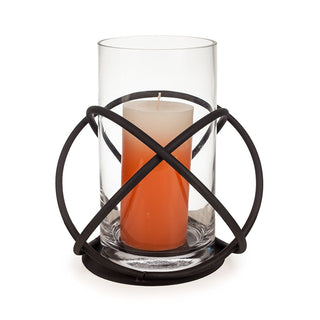 Danya B. Rustic Home Décor, Large Indoor / Outdoor Orbits Centerpiece for Dining Table and Patio, Iron Metal and Glass Hurricane Vase Candleholder, Gift for Wedding, Housewarming and Birthday