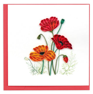 Quilling Card Handmade Quilled Red & Orange Poppies Greeting Card – 6x6 Inch Blank Card with Envelope – Fair Trade Verified – Unique Paper Art Keepsake for Any Occasion