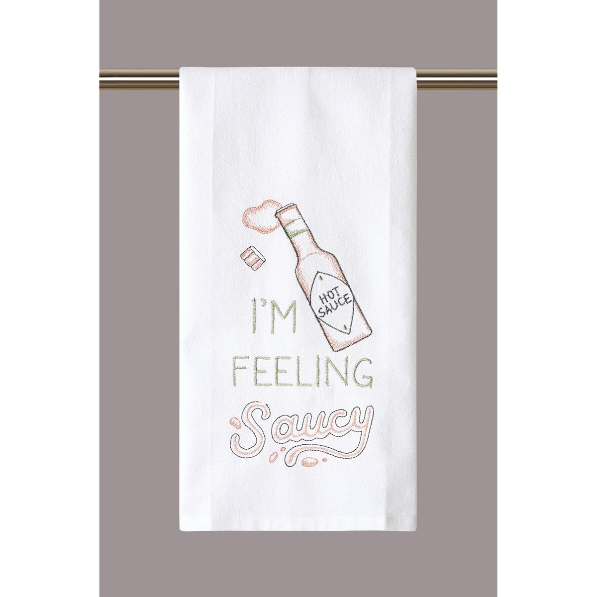 Peking Handicraft Towel, 25 inches, White With Red & Green Accents