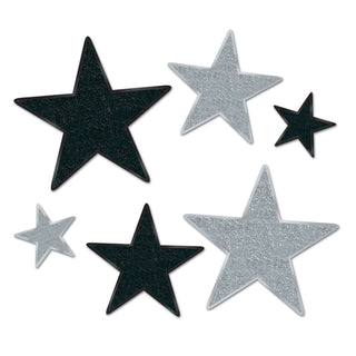 Beistle 6 Piece Glittered Sparkle Paper Star Cut Outs – VIP Awards Night Decorations – New Years Eve Party Supplies, 5" - 12", Black/Silver