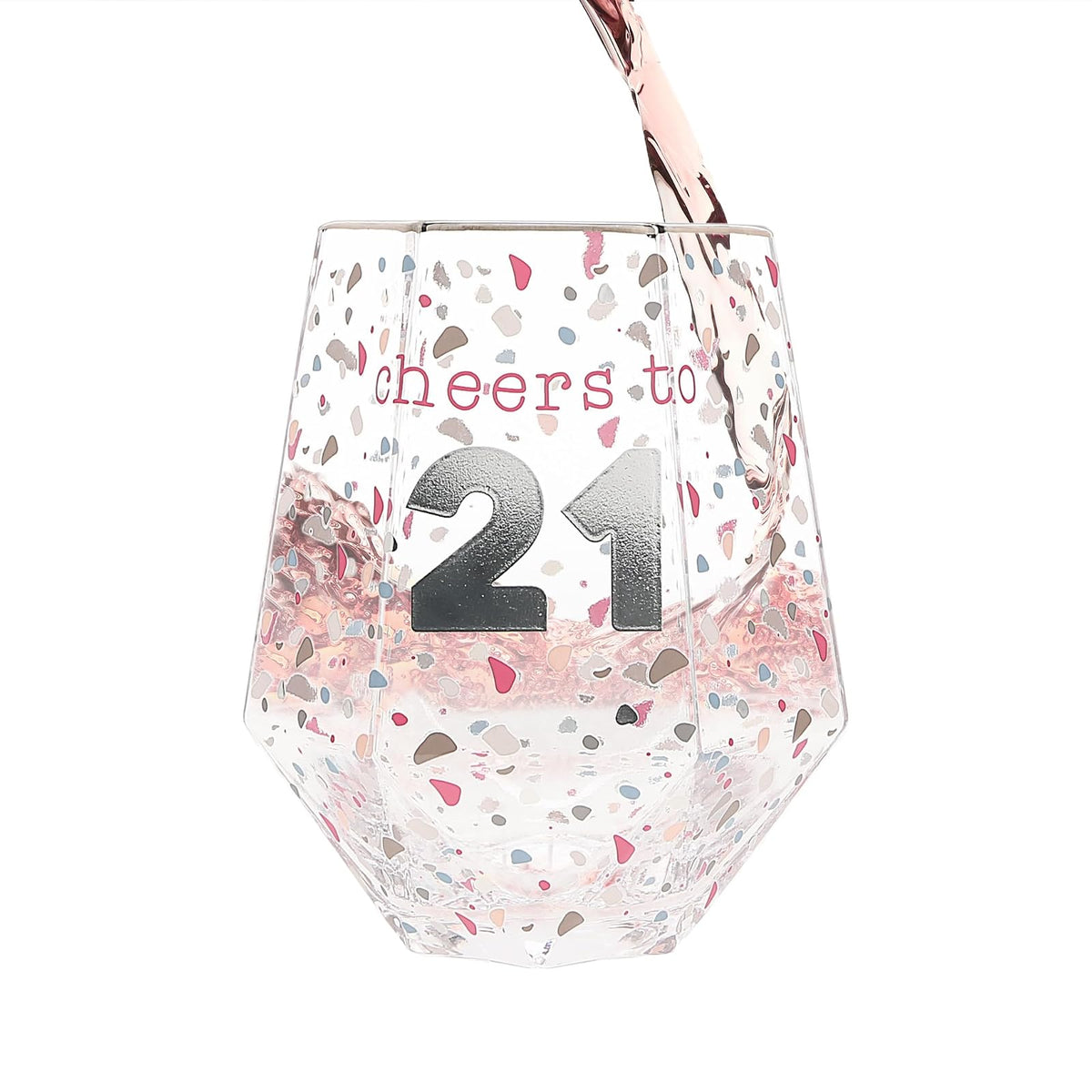 Pavilion Gift Company Drinking Cup, 16 Ounces, Silver and pink