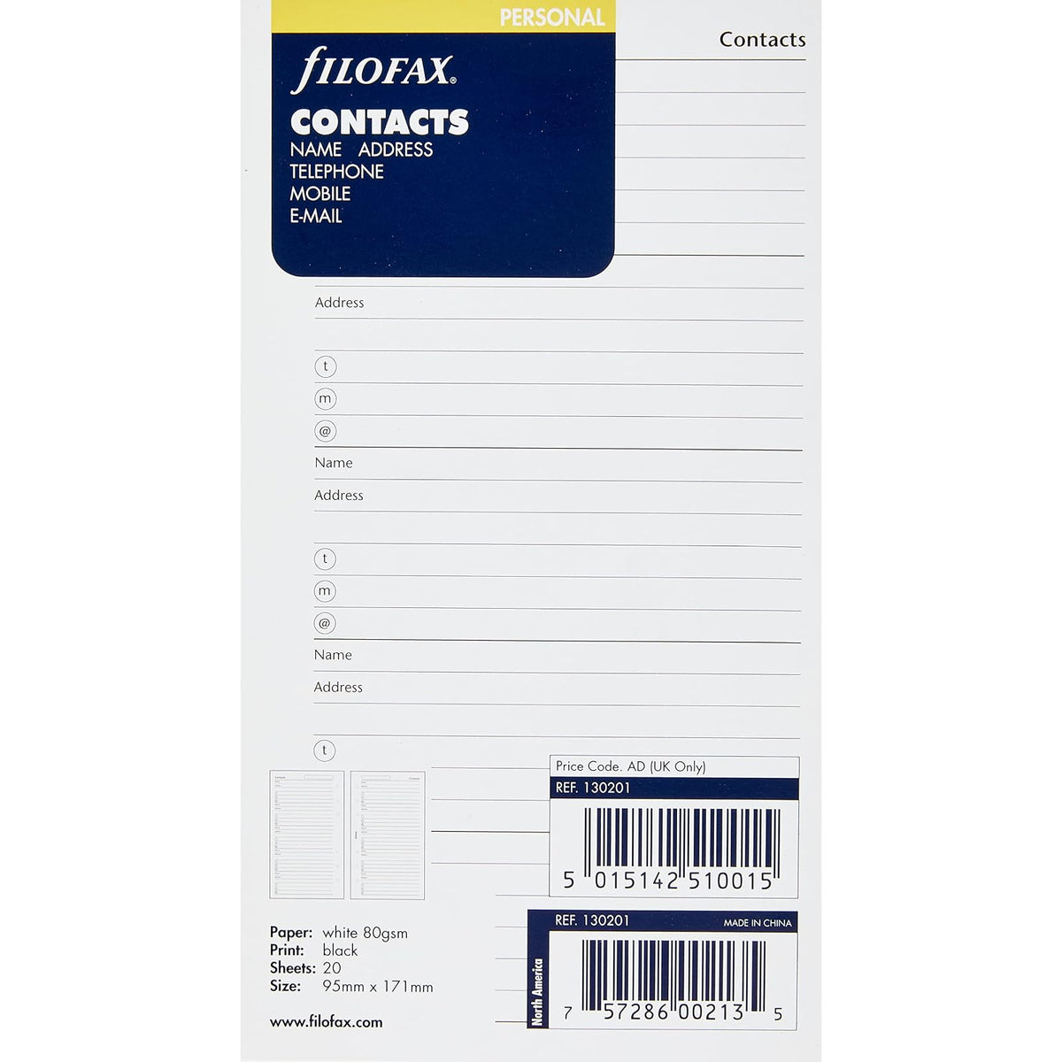 Filofax Planner, personal, White