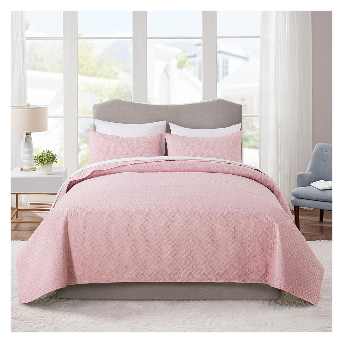 MERRY HOME Bedding Set, Queen, Solid-pink