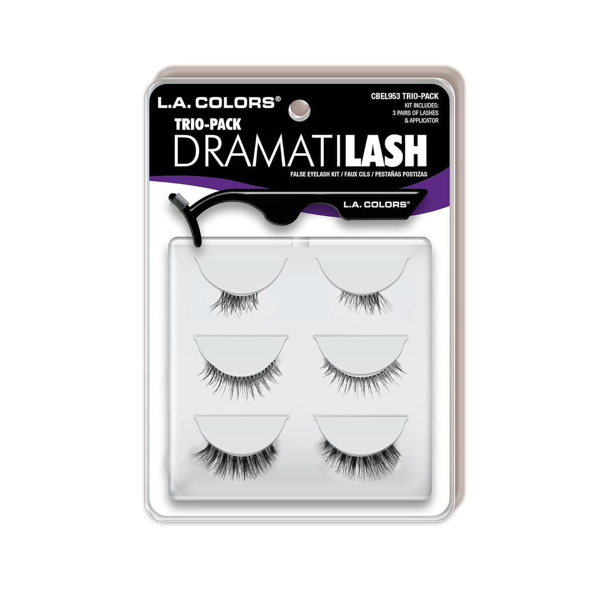 L.A. COLORS False Eyelash, 3 pair (Pack of 1), Black