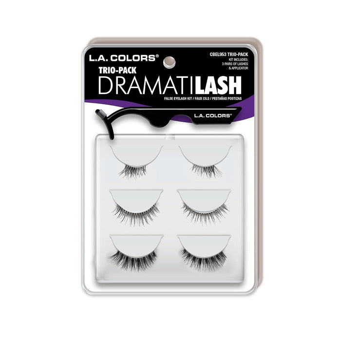 L.A. COLORS False Eyelash, 3 pair (Pack of 1), Black