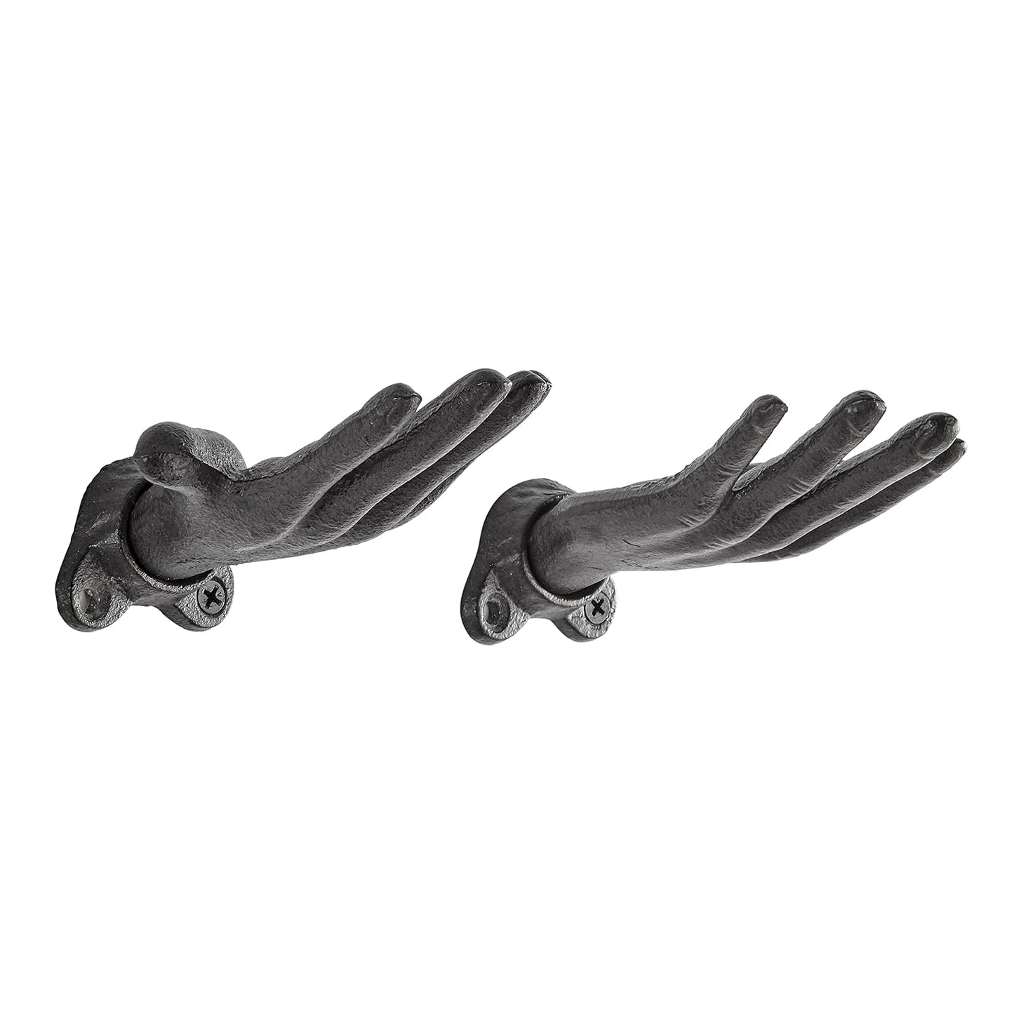 Danya B. "Palms Up" Dark Brown Cast Iron Wall Mount Hook Set (Set of 2), Entryway Hooks or Unique Room Décor for Hanging Coats, Purses, Scarves, or Jewelry