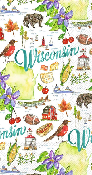Boston International Rosanne Beck State Collection IHR 3-Ply Guest Towel Buffet Paper Napkins, 16-Count, Wisconsin