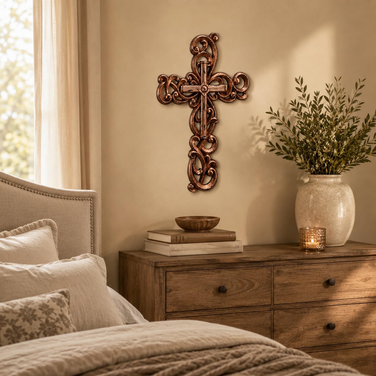 Comfy Hour 13 Inch Wall Cross, Rose Gold Cross Wall Decor