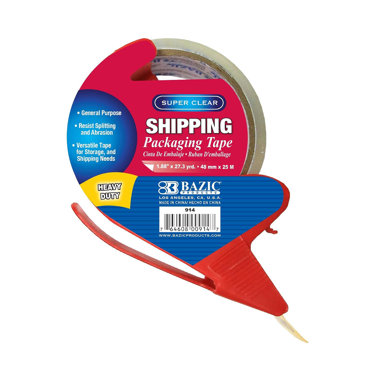 BAZIC 1.88" x 27.3 Yards Super Clear Heavy Duty Packing Tape with Dispenser