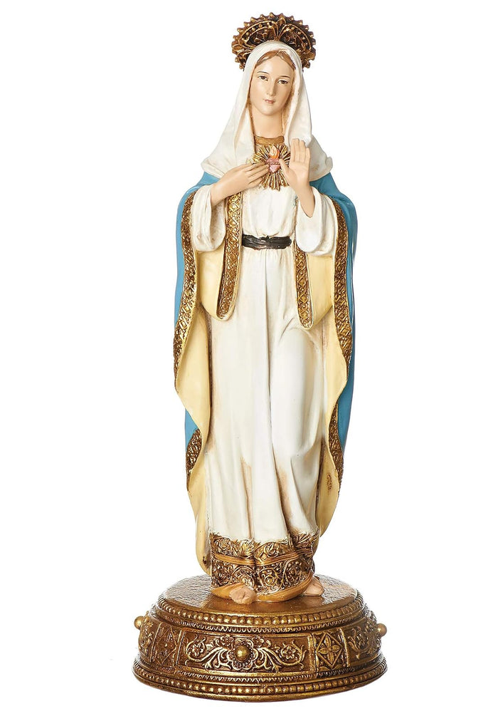 Heavenly Protectors Joseph's Studio by Roman Exclusive Immaculate Heart of Mary Figurine on Gold Base with a Drawer That Contains a Prayer to The Saint, 10.25-Inch