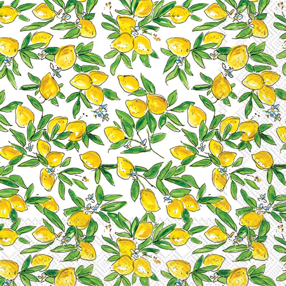 Boston International IHR 3-Ply Paper Napkins Rosanne Beck Collections, 20-Count Cocktail Size, Lemons Allover
