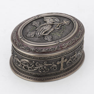 Unicorn Studio Veronese Design 2 1/2 Inch Tall Praying Hand Oval Shape Trinket Box Cold Cast Bronzed Resin Sculpture Religious Decor Figurine