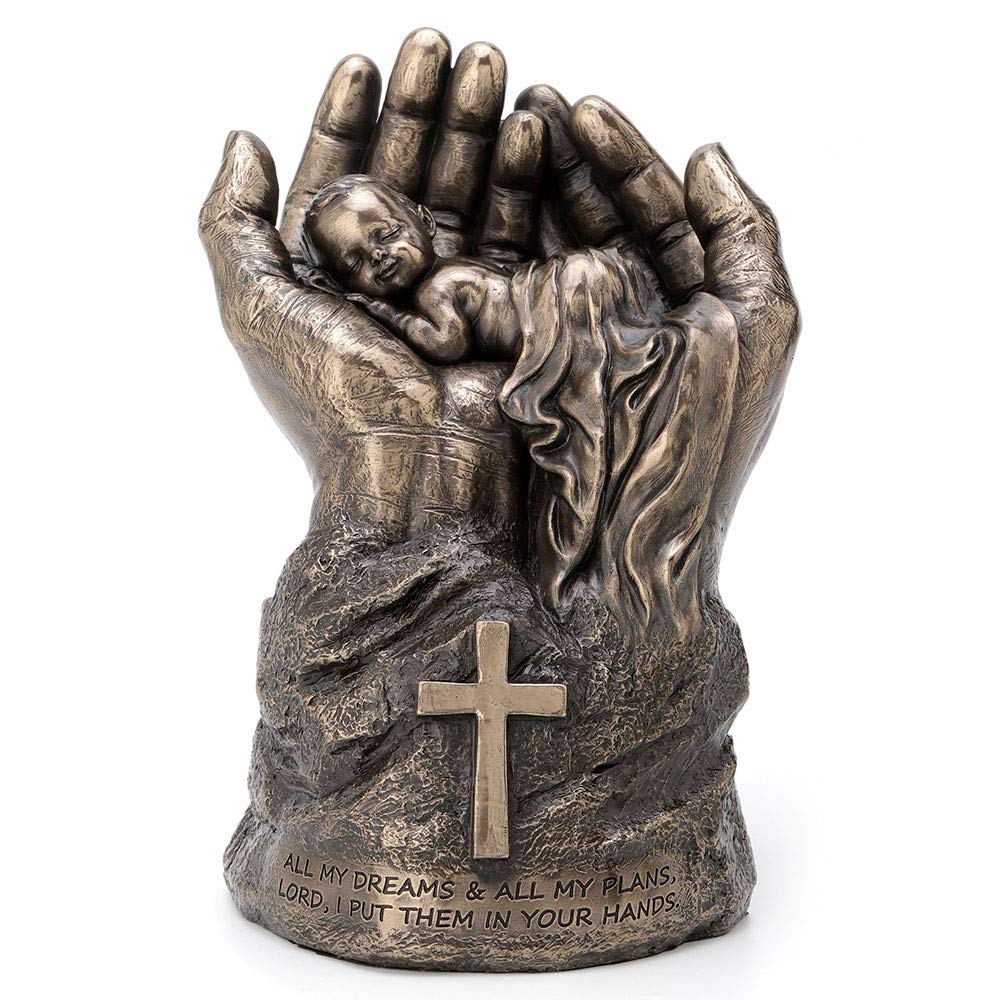 Unicorn Studio Veronese Design 8.25 Inch Sleeping Baby in Lord's Hands Cross Religious Motivational Spiritual Sculpture Antique Bronze Finish Statue