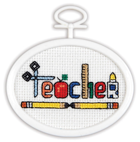 Tobin Janlynn Mini Cross Stitch Kit 2.75" Oval-Teacher (18 Count)