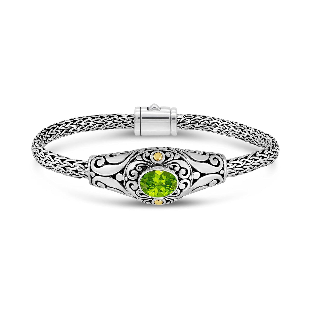 DEVATA Bracelet, S/7.0 Inches, Peridot Bali 6956/Dragon Bone Chain