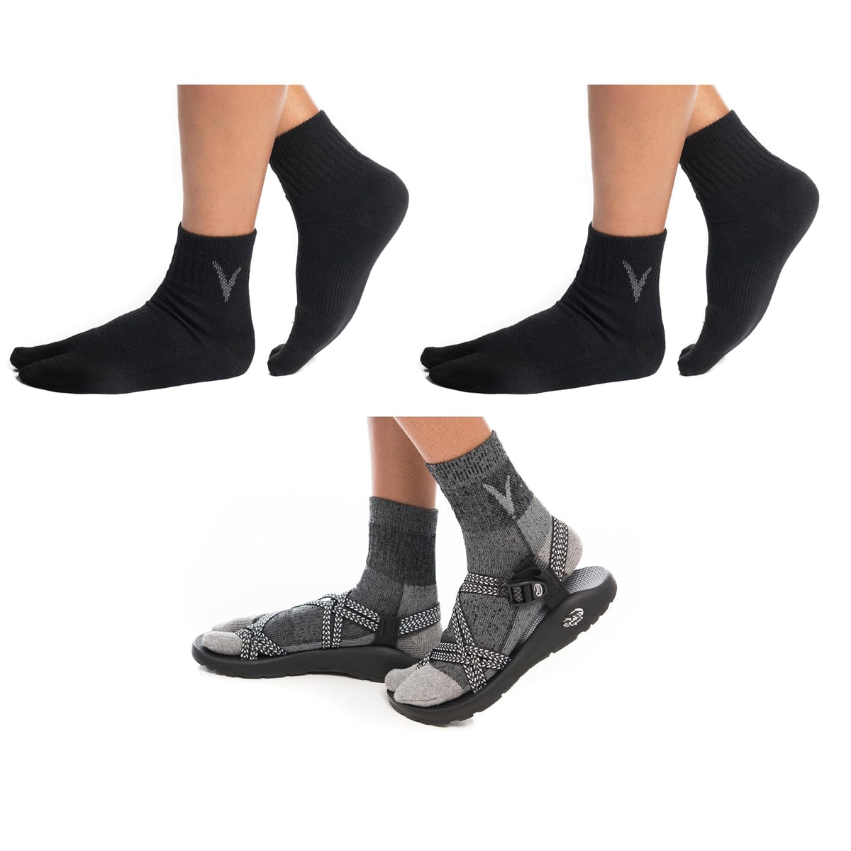 V-TOE SOCKS Socks, Large, 1 Charcoal, 2 Black