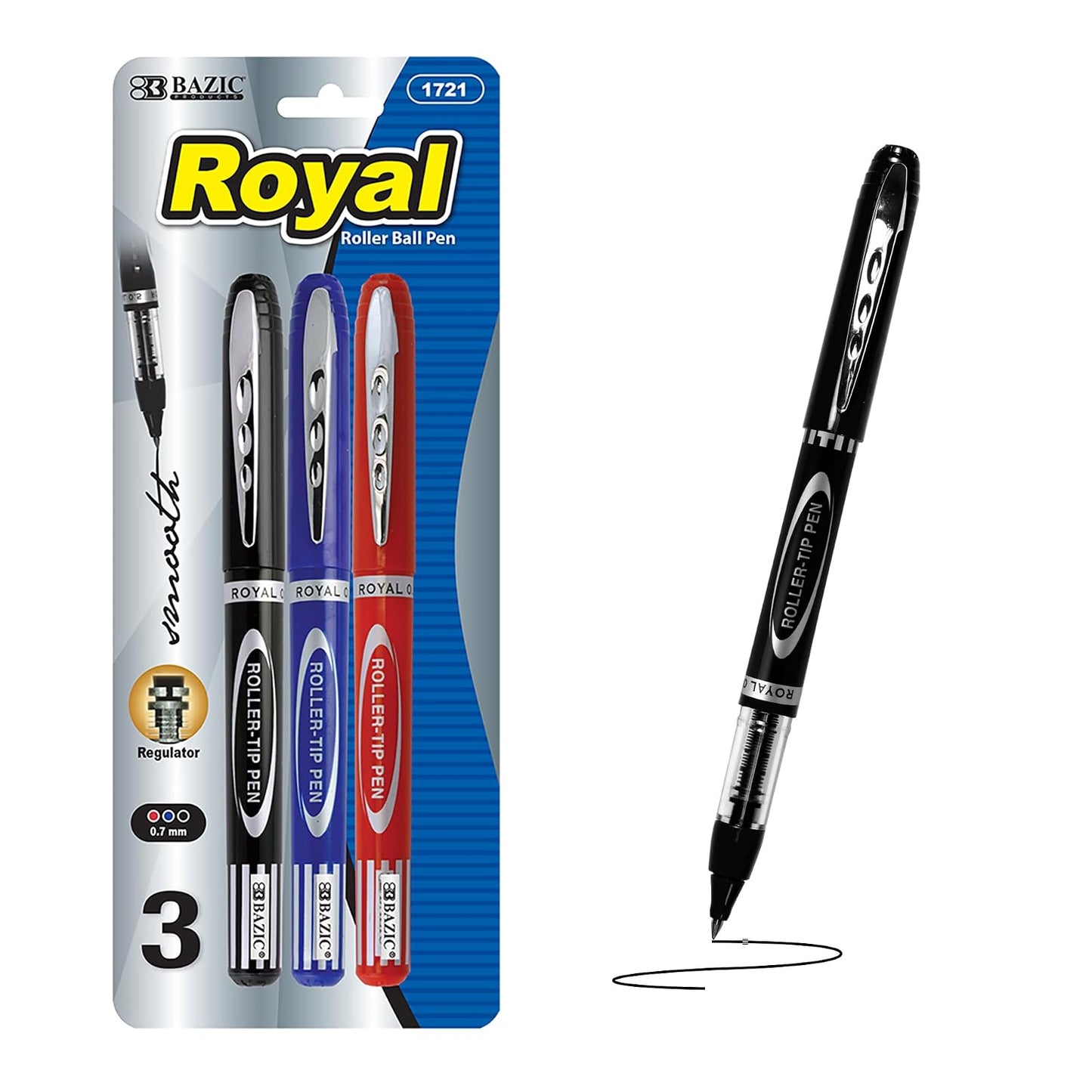BAZIC Forza Assorted Color Needle Tip Gel Pen with Metal Clip 3 Per Pack,Red/Blue/Black