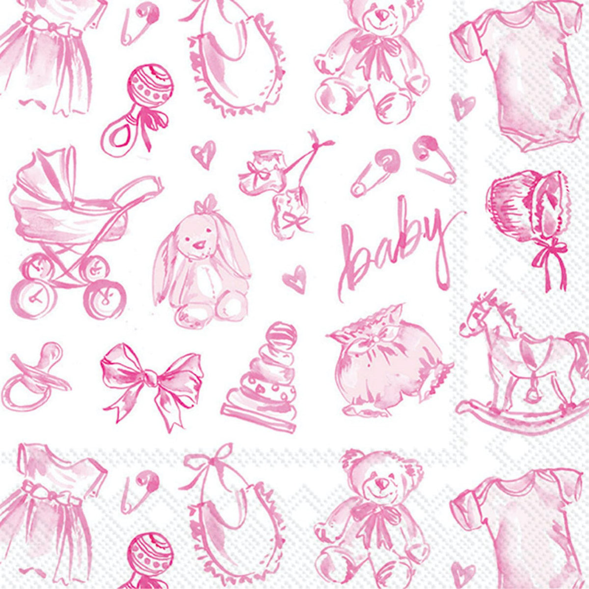 ihr SINCE 1977 Disposable Napkin, 5" x 5", Baby Toile (Pink)