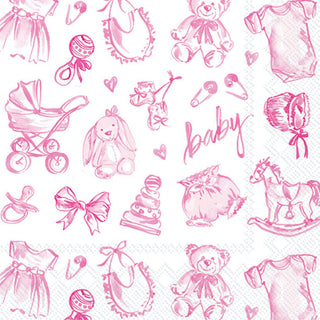 ihr SINCE 1977 Disposable Napkin, 5" x 5", Baby Toile (Pink)